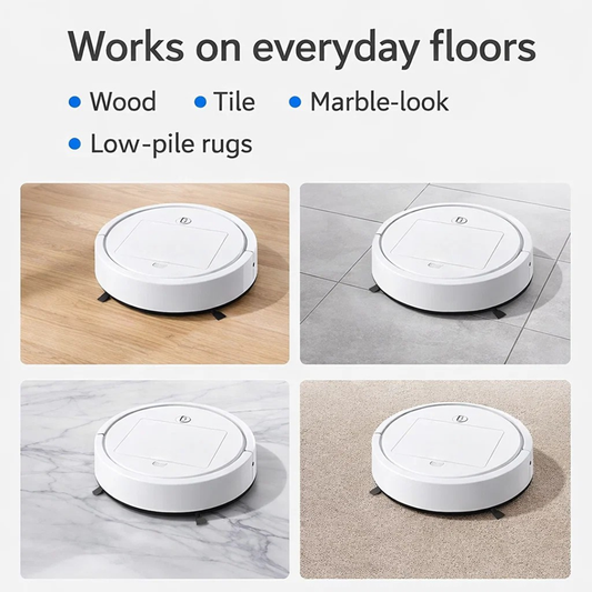 3-in-1 Robot Vacuum & Mop (1000Pa) – USB Rechargeable, Obstacle Sensors, Pet Hair